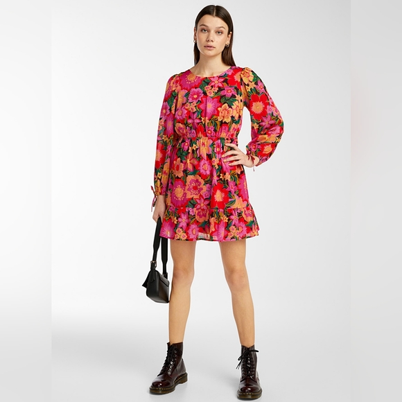 NWT Billabong Heaven Sent Floral Open Back Ruffle Mini Dress - Picture 2 of 7